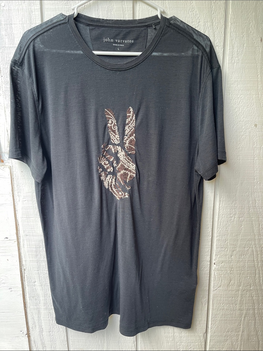 John Varvatos Black Short-Sleeve Tee with Brown Paisley Graphic